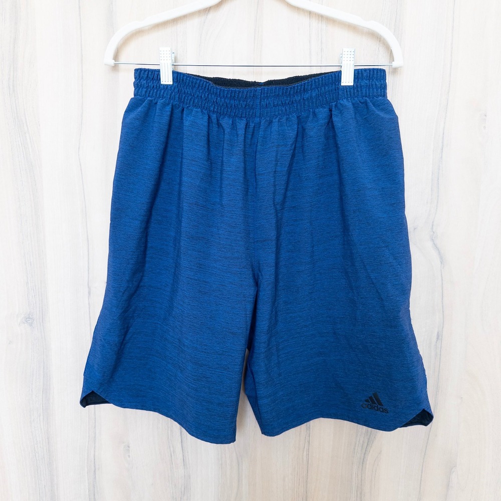 Adidas Mens Athletic Shorts‎ Large Blue Heathered Perforated Training Activewear